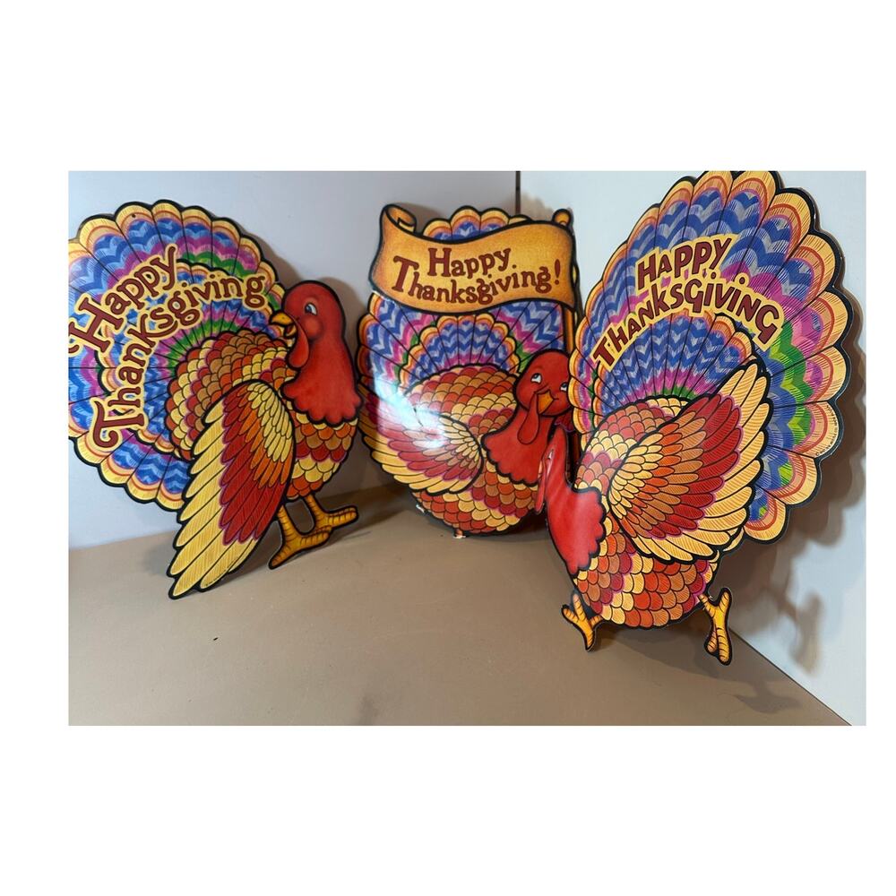 3 Vintage Thanksgiving Die Cut Turkeys Decoration Window Cutouts 1997 Beistle Co